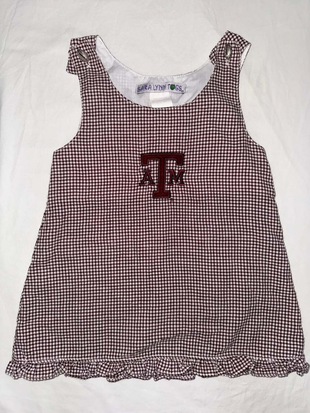 Sara Lynn Togs Texas A&M Gingham Ruffle Dress Size 12M